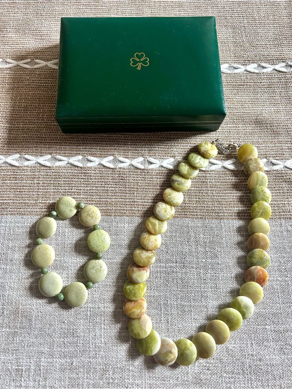 Beautiful Green Sea Jasper Beaded Necklace & Bracelet Set.